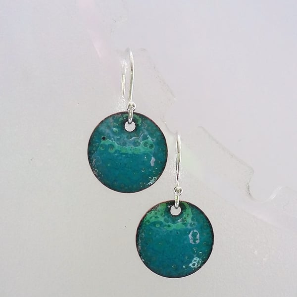 Round earrings in textured enamel on copper 214