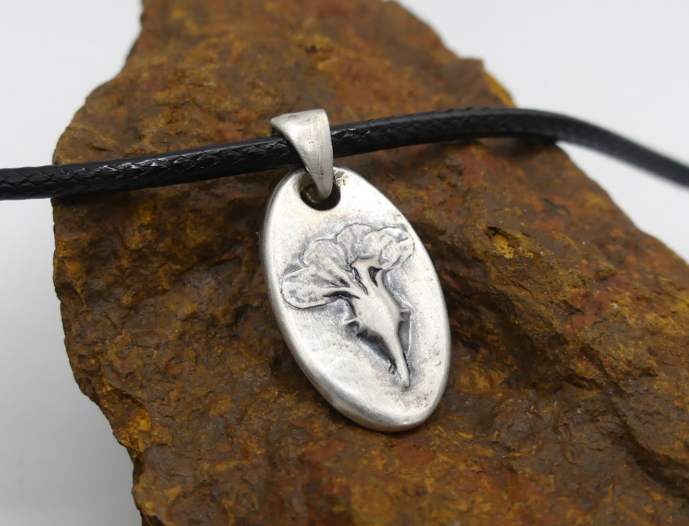 Recycled Sterling Silver Real Herb Robert Flower Mould Pendant Necklace.