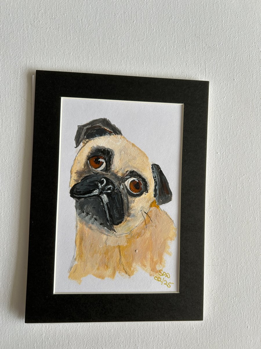 Pug portrait original painting 5x7" cute 