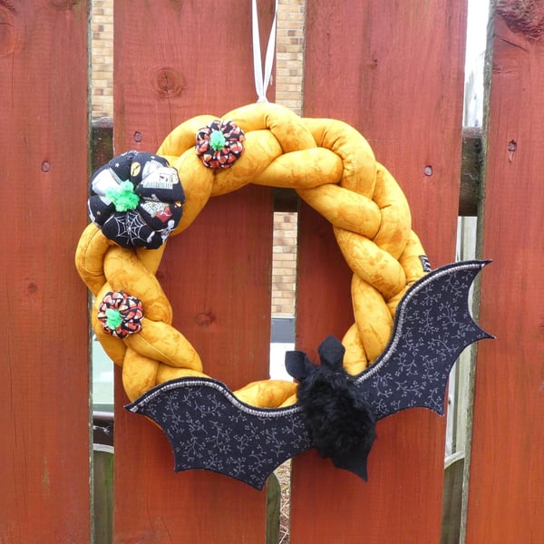 Halloween wreath pumpkin bat door decor autumn handmade