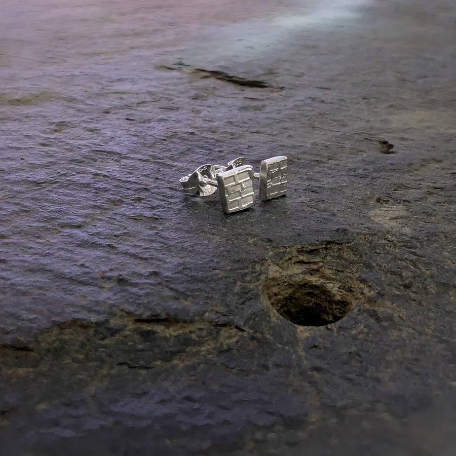 STERLING SILVER Square Stud earrings, Handmade Urban Jewellery