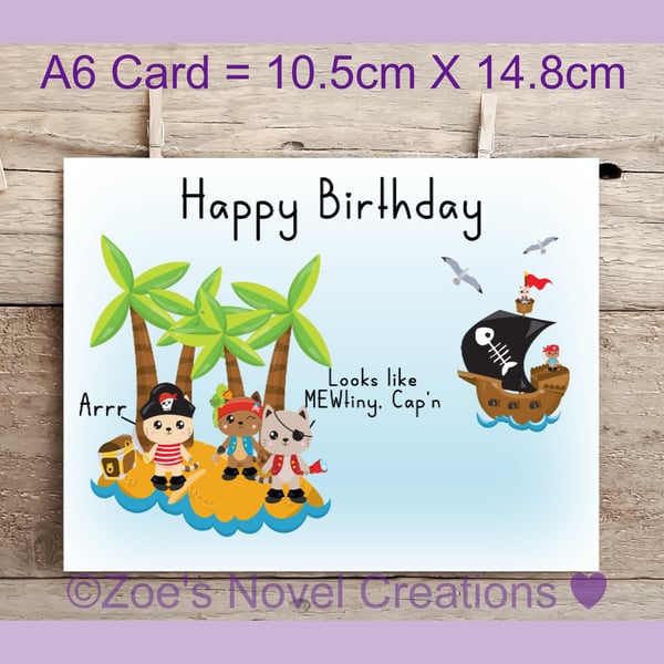 Mutiny Birthday Greetings Card, MEWtiny A6 10.5cm x 14.8cm