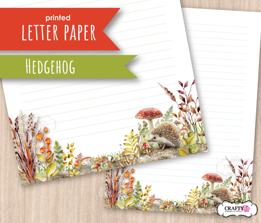 Letter Writing Paper Hedgehog Amongst the Toadstools