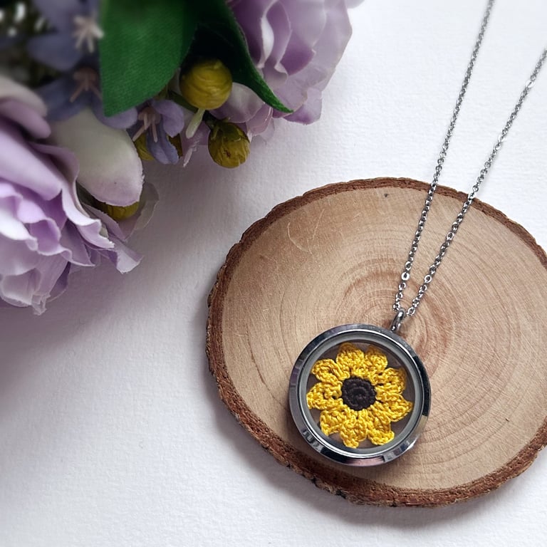 Micro Crochet Sunflower Necklace