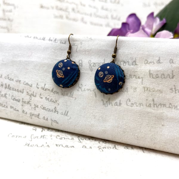 Celestial Saturn Earrings - Handcrafted Liberty of London Fabric Jewellery
