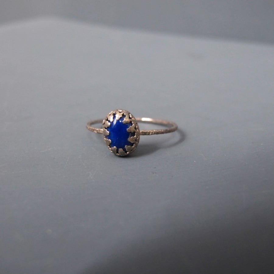 Lapis Lazuli & Sterling Silver Hidden Heart Ring - Size P