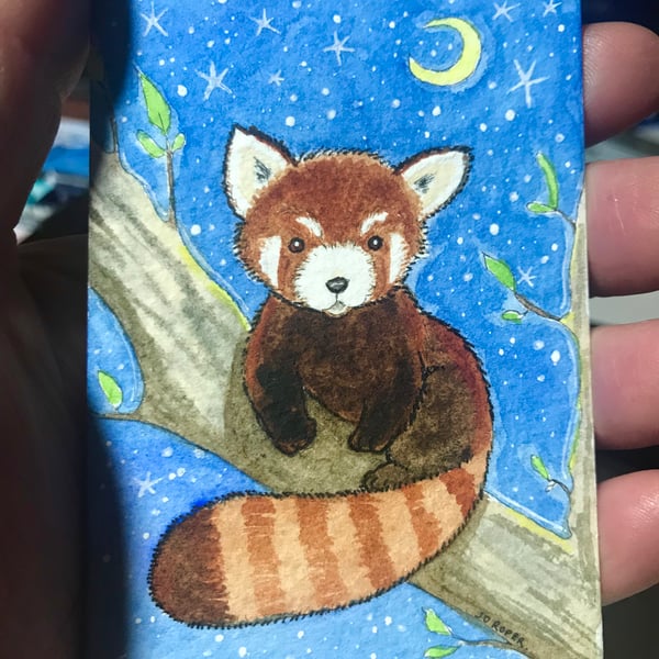 Original ACEO Climbing red panda baby ACEO Jo Roper