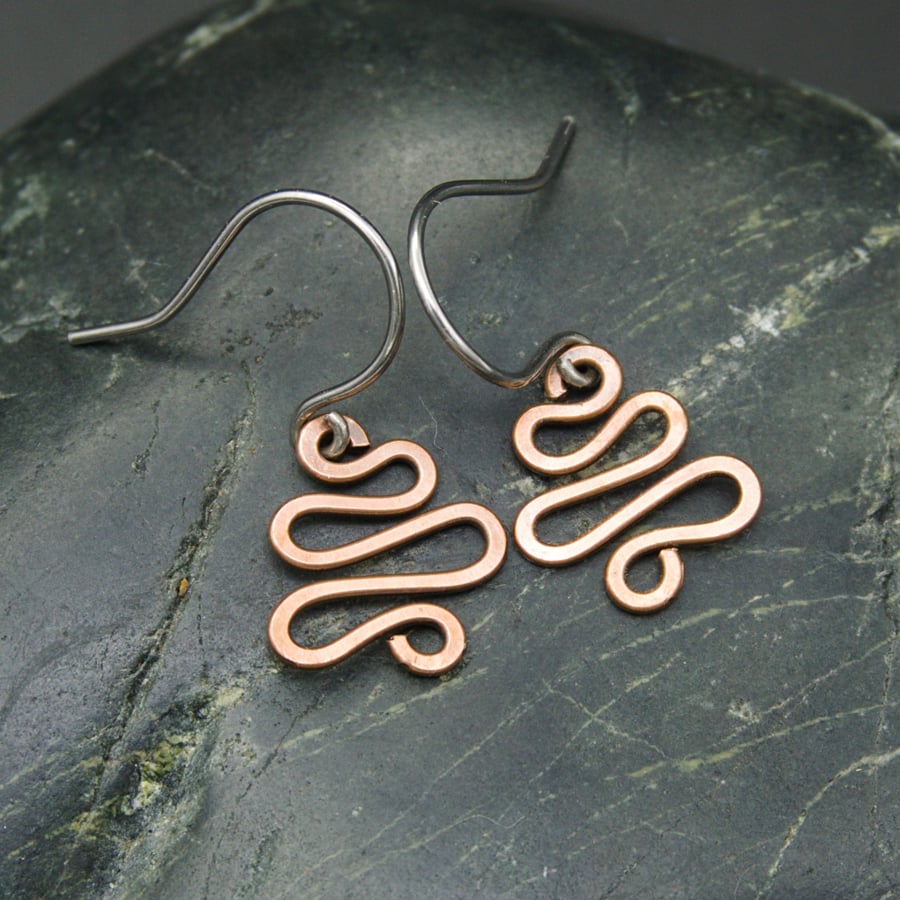 Hammered Copper Squiggle Earrings