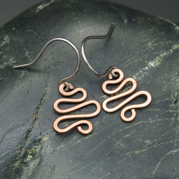 Hammered Copper Squiggle Earrings
