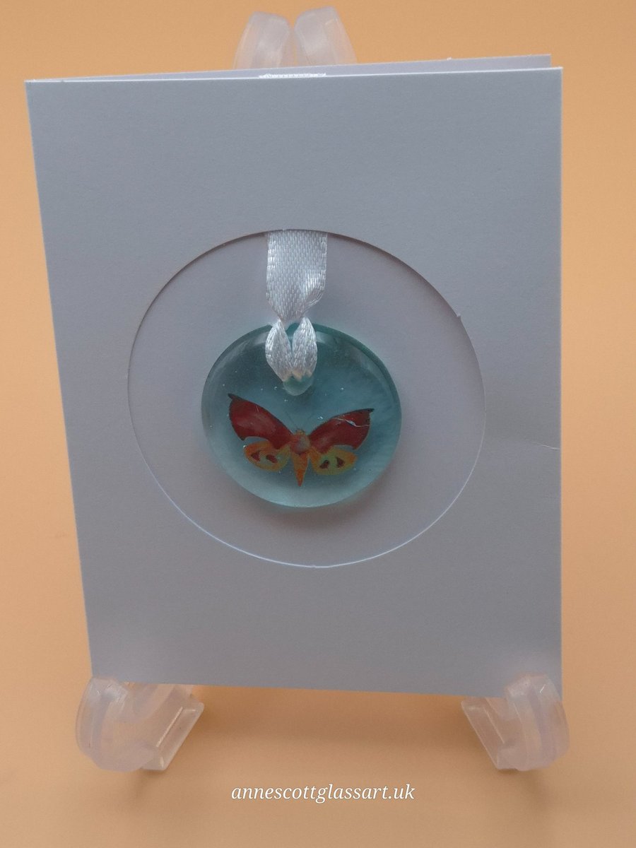 Butterfly on Turquoise Fused Glass Card
