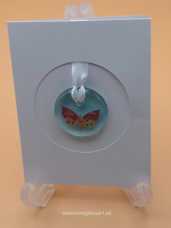 Butterfly on Turquoise Fused Glass Card