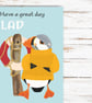 Greeting card male relative friend- cute puffin card illustration