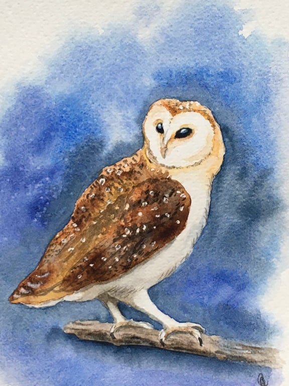 Hand painted greetings card barn owl