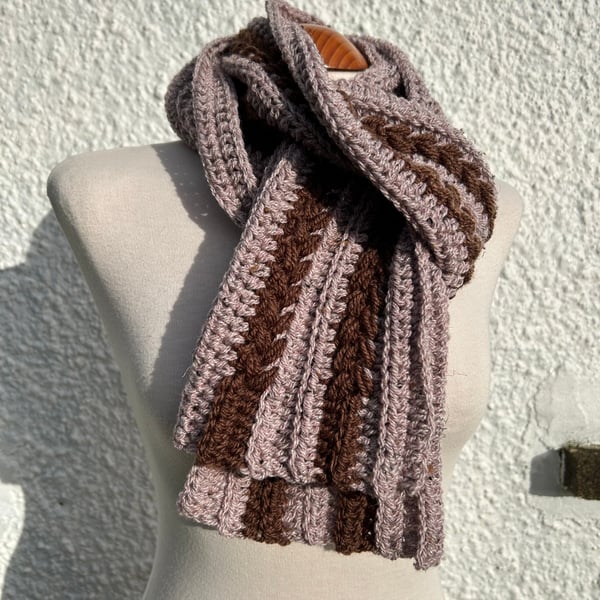 Two browns wheat stitch crochet unisex scarf
