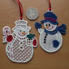 Embroidered Lace snowmen x 2