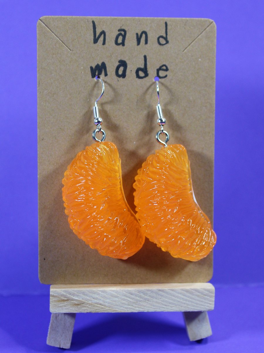 Orange Tangerine earrings, Fruit Segment Dangle Earrings