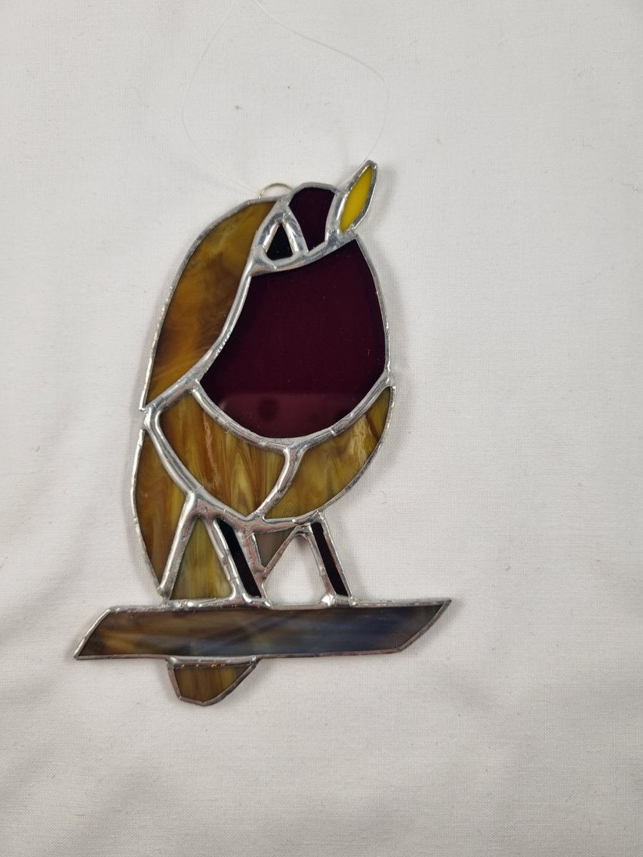 516 Stained Glass small robin - handmade hanging decoration.