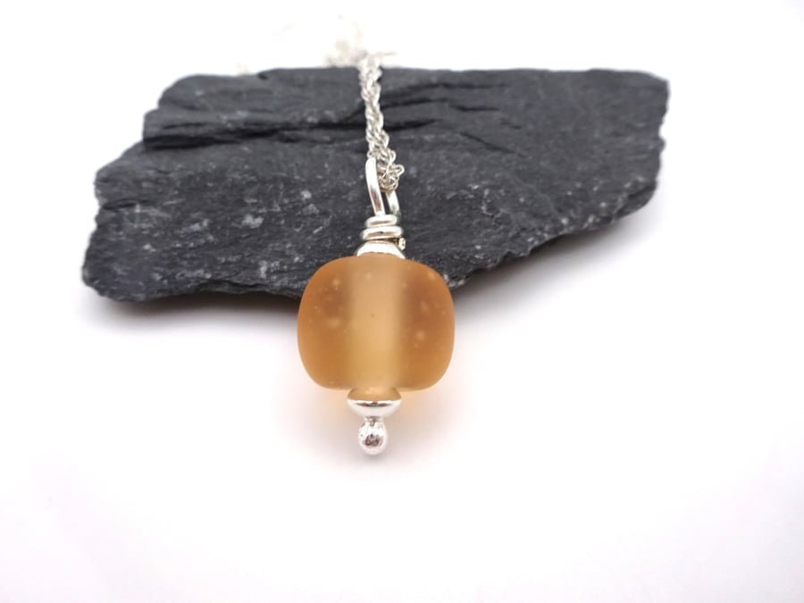 peach lampwork glass pendant necklace