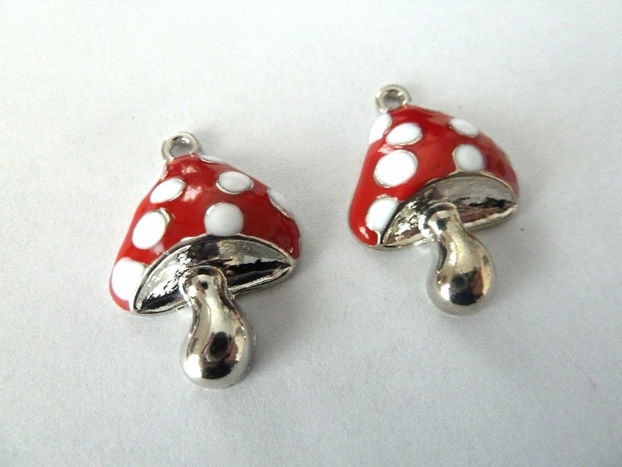 2 large enamel toadstool charms