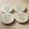 Highland Cow Coasters Set of 4 Grey Round Drinks Coasters
