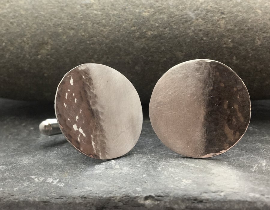 Reflections on the Sea Sterling Silver hammered disc cufflinks