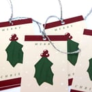 9 Handmade christmas gift tags 'Berries & Holly', gift wrapping accessory