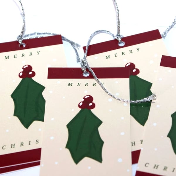 9 Handmade christmas gift tags 'Berries & Holly', gift wrapping accessory