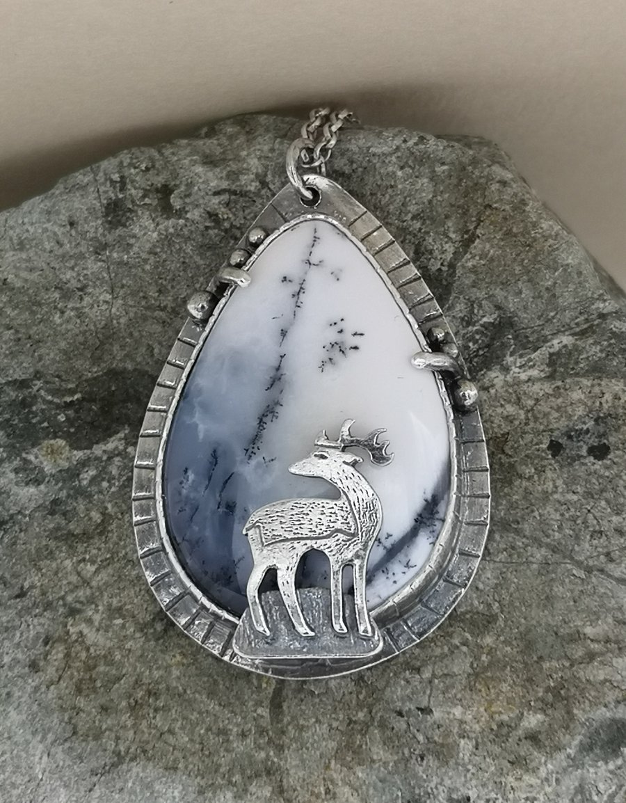 Pictish Stag Pendant with Dendritic Opal