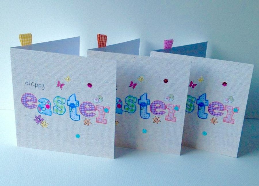 Easter Cards,Printed Applique Design,Handfinished Easter Cards 3pk