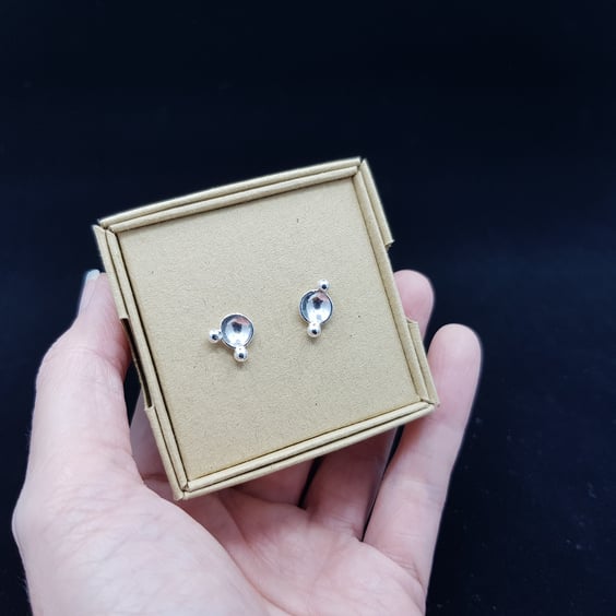 Planet & Moon Inspired Sterling Silver Stud Earrings (Design B) (One of a Kind)