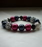 RASPBERRY, DARK GREY, BLACK AND SILVER BRACELET.  819 - Image 2