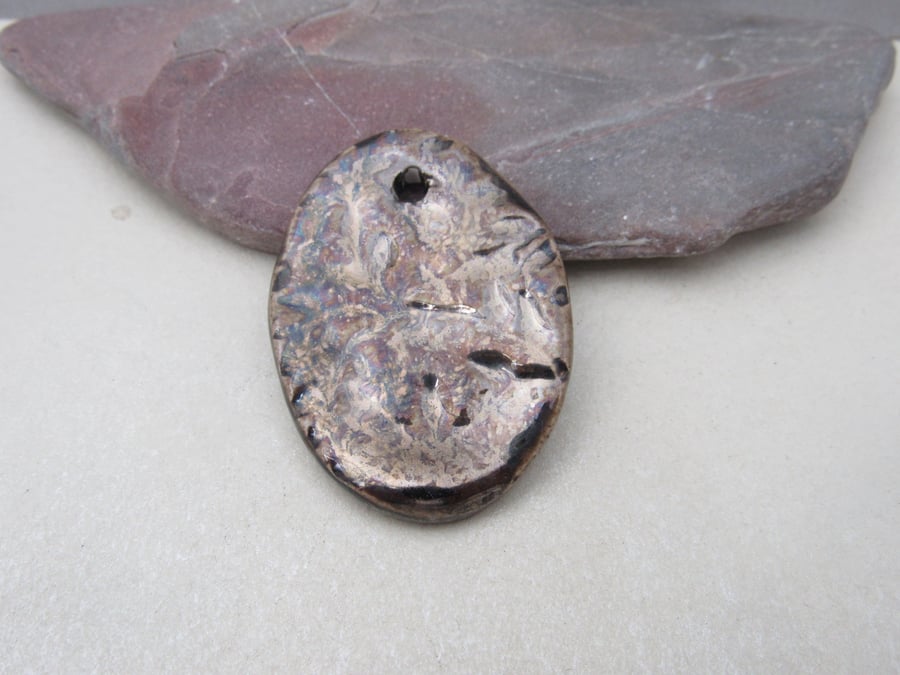 Large Bronze Leaf Sprig Ceramic Pendant