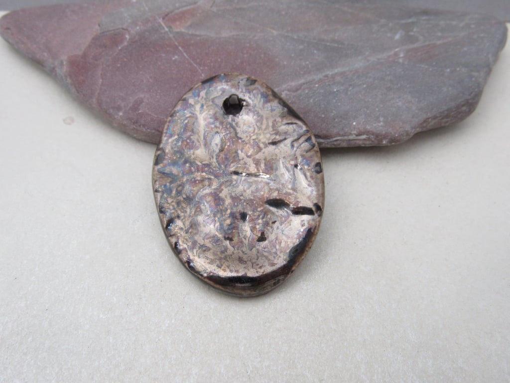 Large Bronze Leaf Sprig Ceramic Pendant