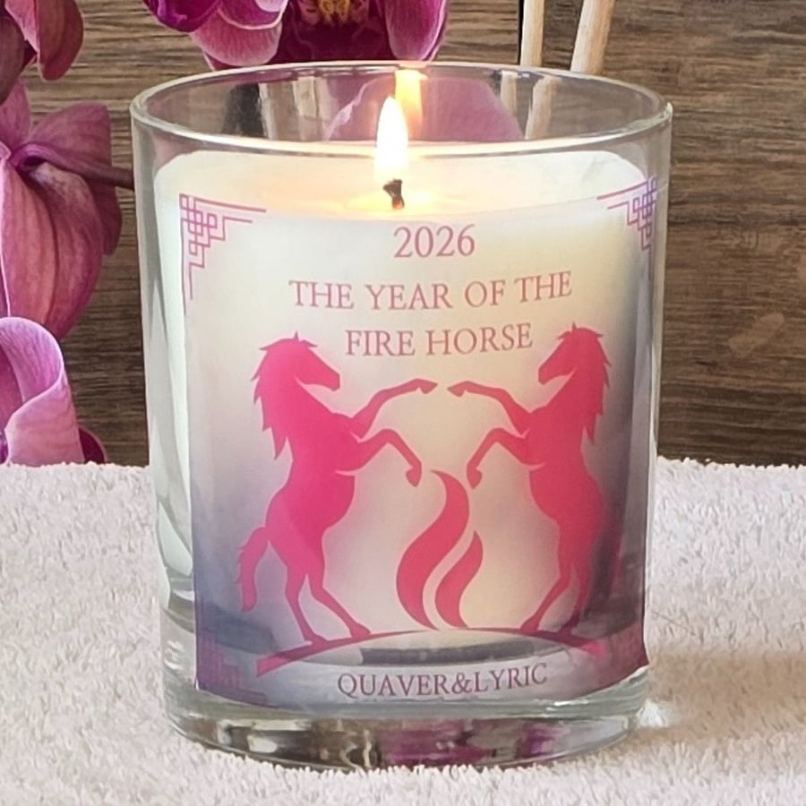 Chinese Year of the Fire Horse Scented Candle in Glass 30cl Wax Blend Horses