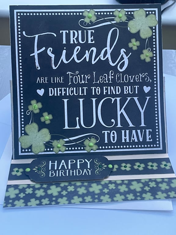True friends are like 4 leaf clover Happy birthday card