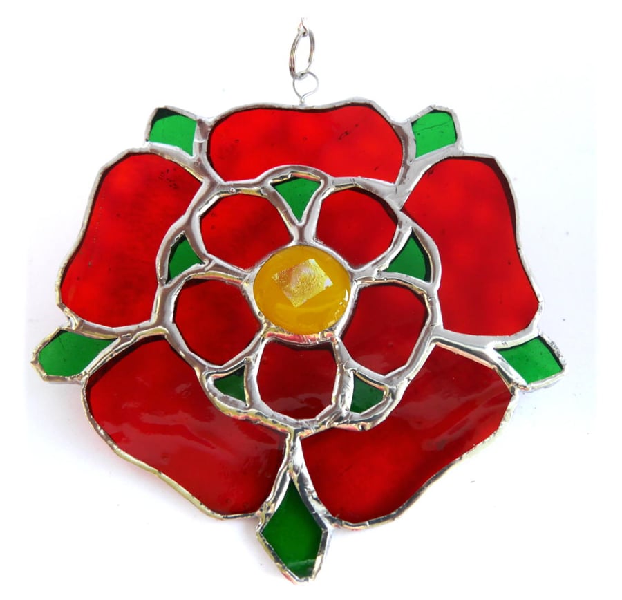 SOLD Lancashire Rose Suncatcher Stained Glass 077