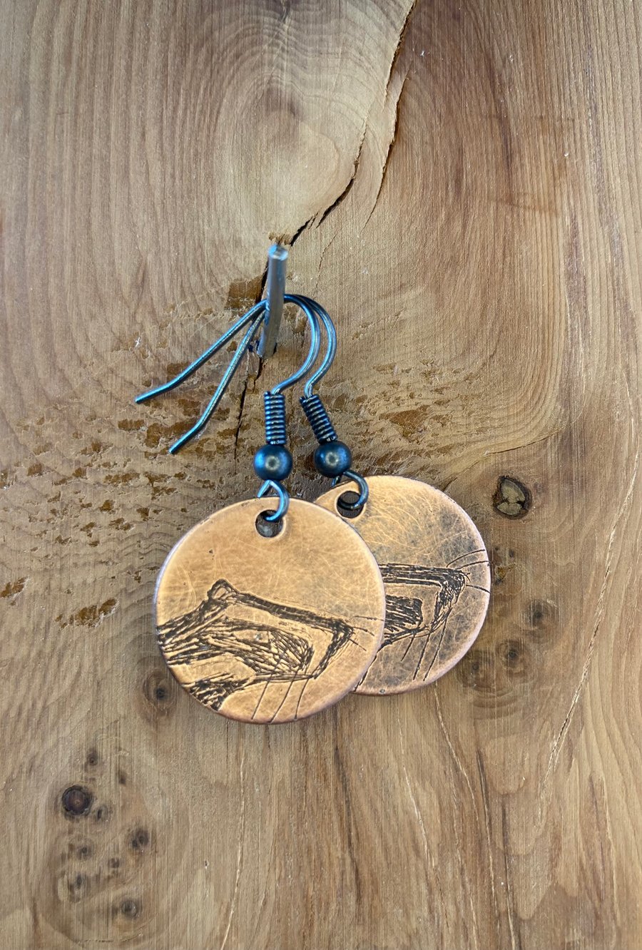 Badger - Handmade Etched Copper Earrings SMALL