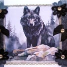Wild Black Wolf - Hand Crafted Decoupage Greeting Card - Blank - 3091