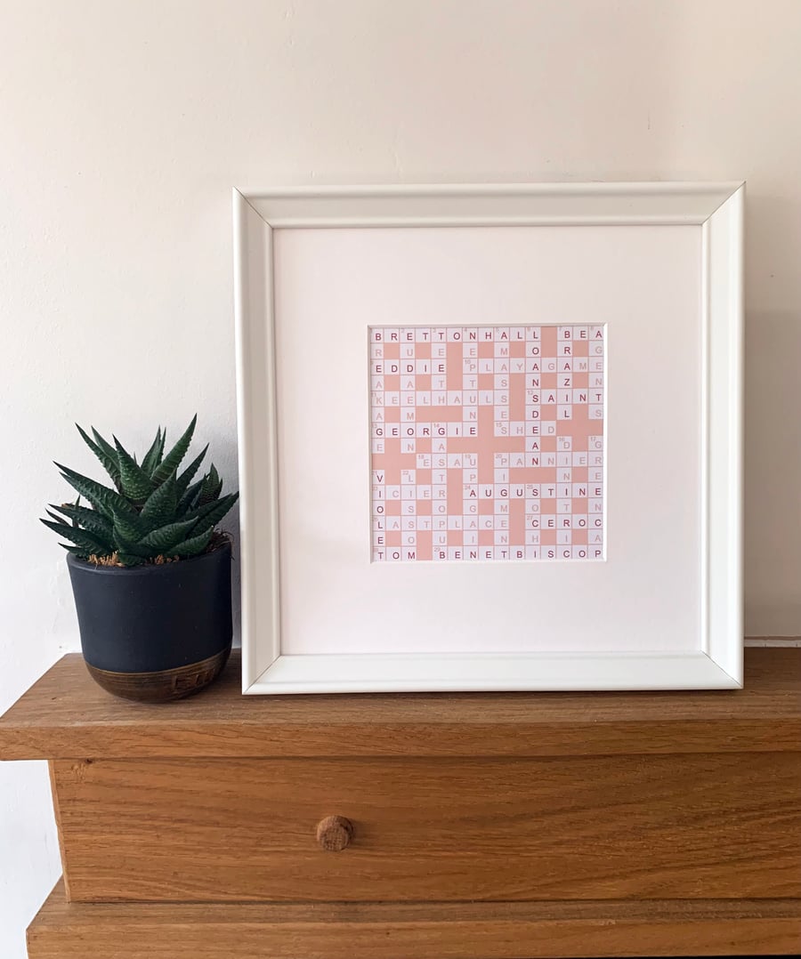 Personalised cryptic crossword gift with Greetings card and framed print