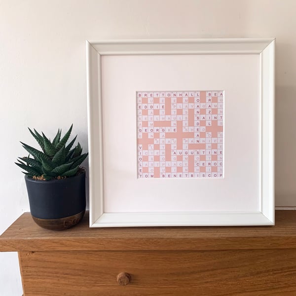 Personalised cryptic crossword gift with Greetings card and framed print