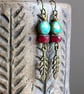 Rustic Feather Charm Earrings with Green & Pink Beads. Czech Glass Jewellery - Image 5