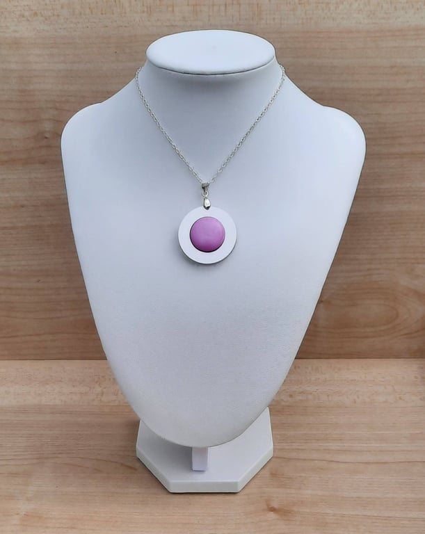 Polymer clay pendant necklace handmade jewellery 40 mm convex