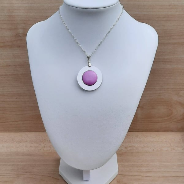 Polymer clay pendant necklace handmade jewellery 40 mm convex
