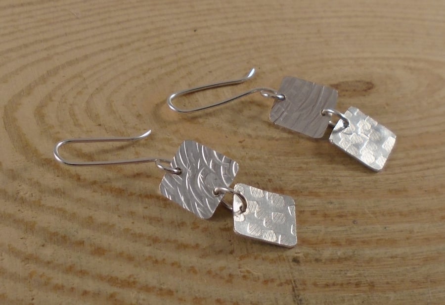 Sterling Silver Double Textured Squares Earrings