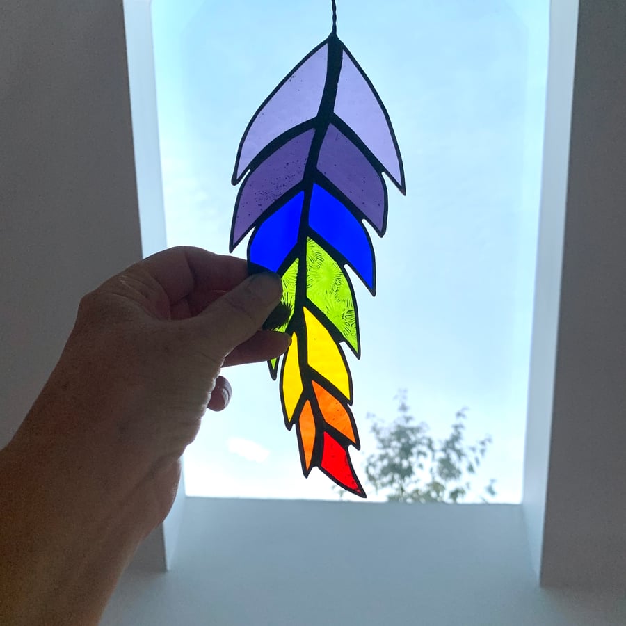Stained Glass Feather Suncatcher - Handmade Window Decoration - Multi
