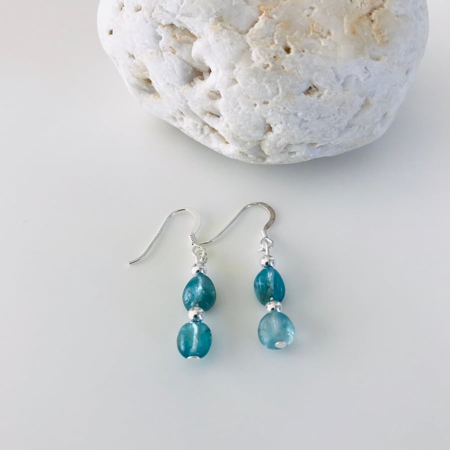 Stylish Apatite nugget bead earrings with sterling silver ear wires gift for her