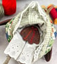 Bobbin,  A  Tiny Hand Embroidered Robin Folk Art Doll - Image 9