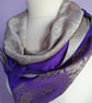 Sari double sided triangular scarf. Pale gold and Purple