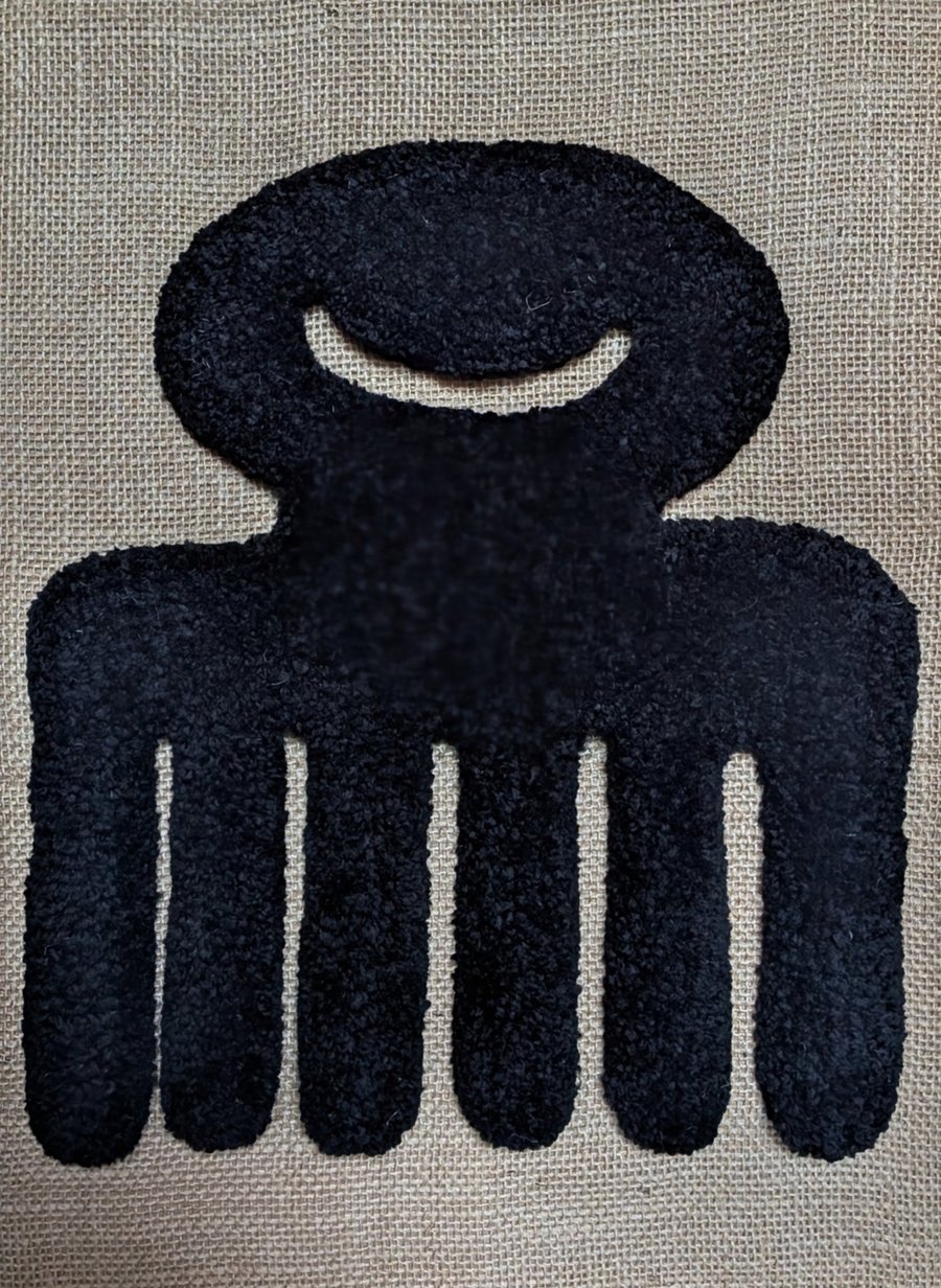 HandTufted Duafe Adinkra Textile Wall Art  Black A3 Mounted Fibre Artwork