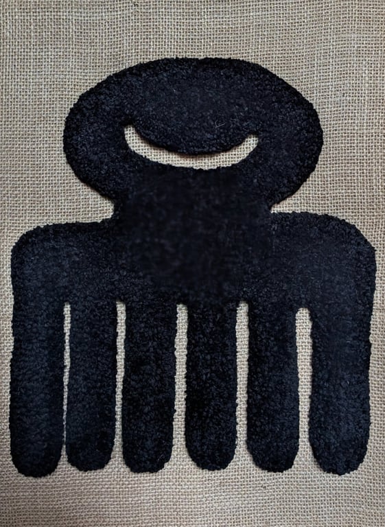 HandTufted Duafe Adinkra Textile Wall Art  Black A3 Mounted Fibre Artwork